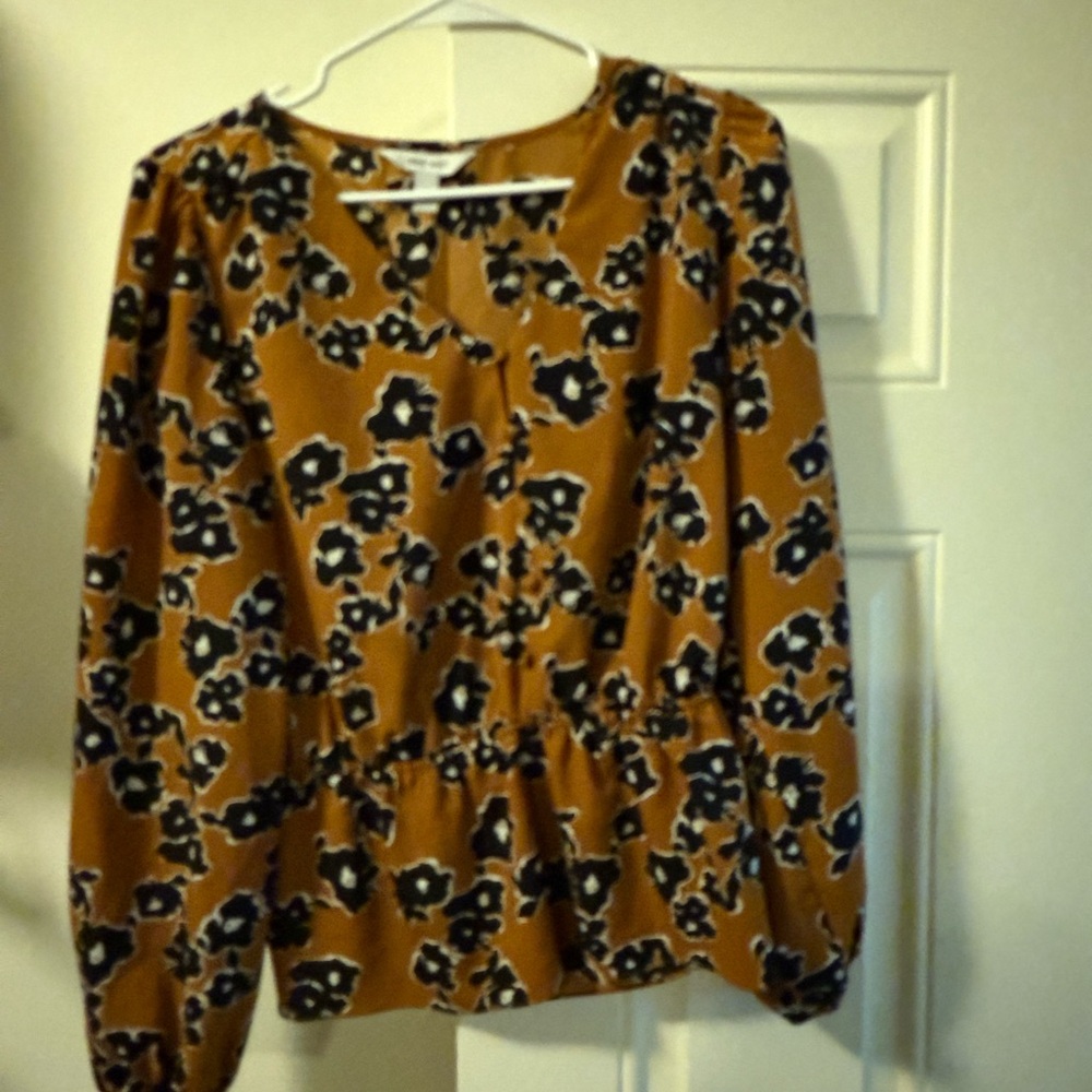 Nine West Mustard and Black Floral Blouse